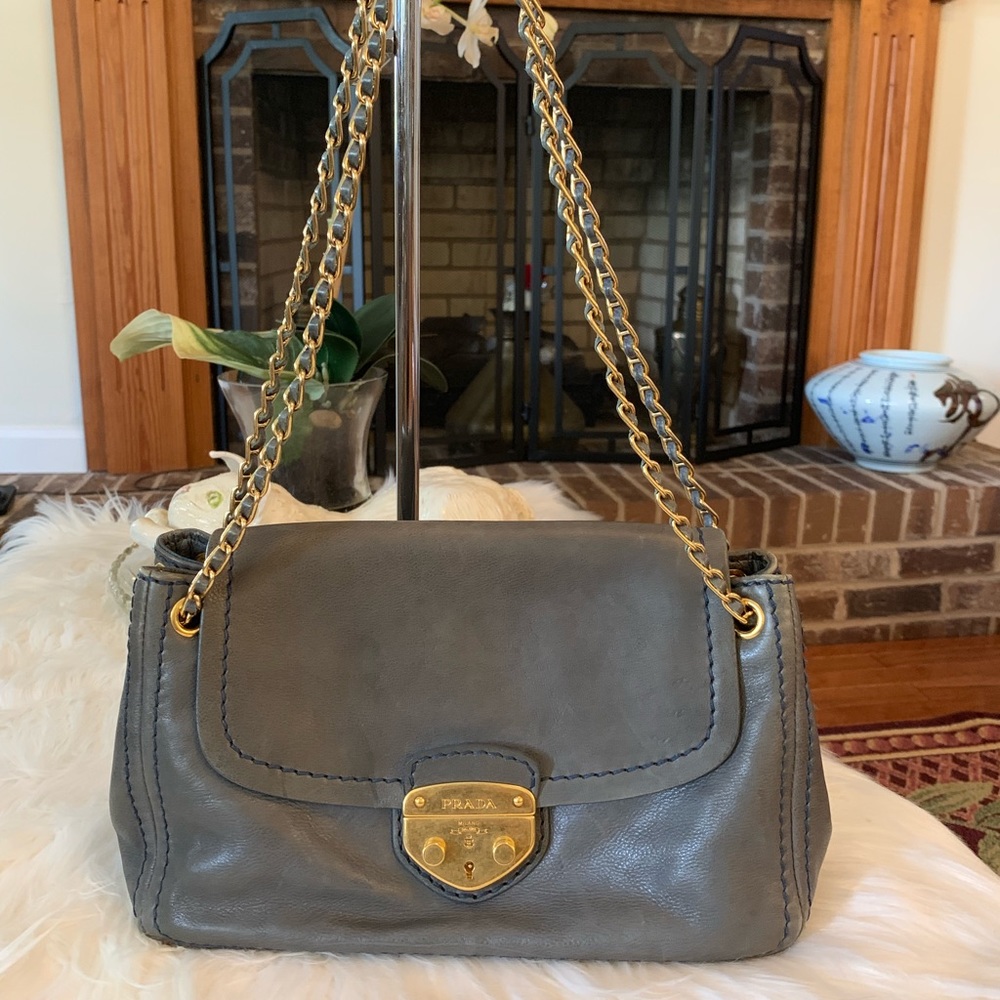 Authentic Prada Glace Calf chain  Shoulder Bag